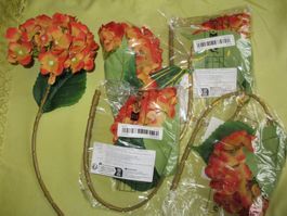 4 Kunstblumen Hortensien orange Deko - neu