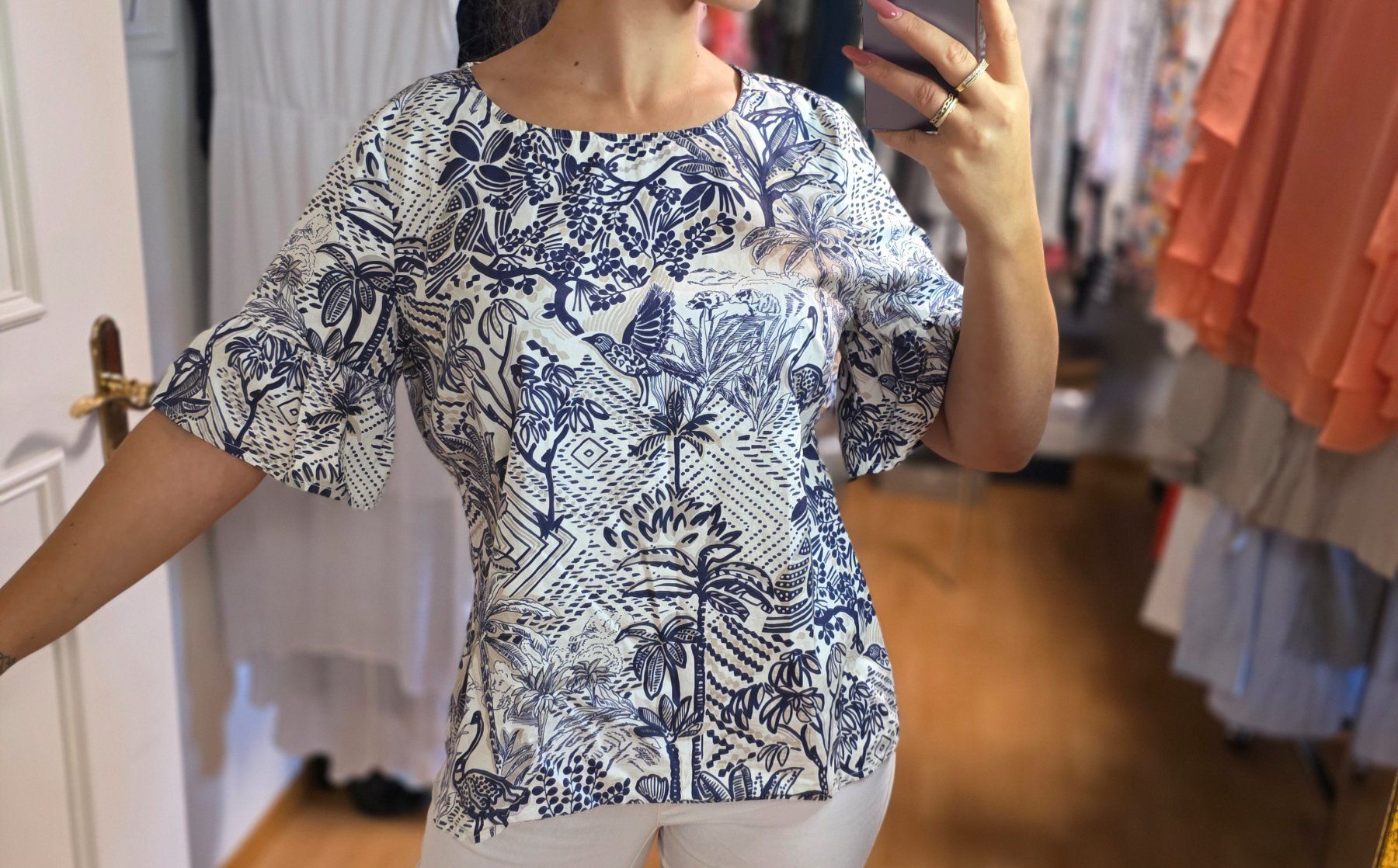 Alba Moda Camicette: Alba Moda Bluse 40/42, Baumwolle, modernes Muster – Usato da Wald ZH venduto da CapLux