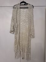 Strick Kimono lang beige mit Fransen