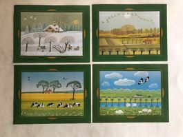 Bild Bilder-Set Karten Farbdruck naive Malerei 21x16 4 Stk