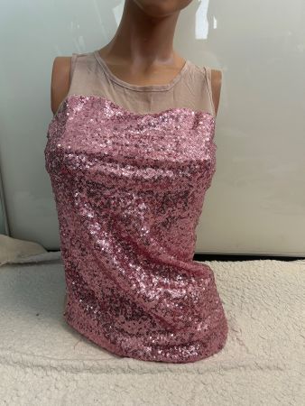 SEXY TOP TANKTOP PAILLETTEN RÜCKEN DURCHSICHTIG GR S NEU