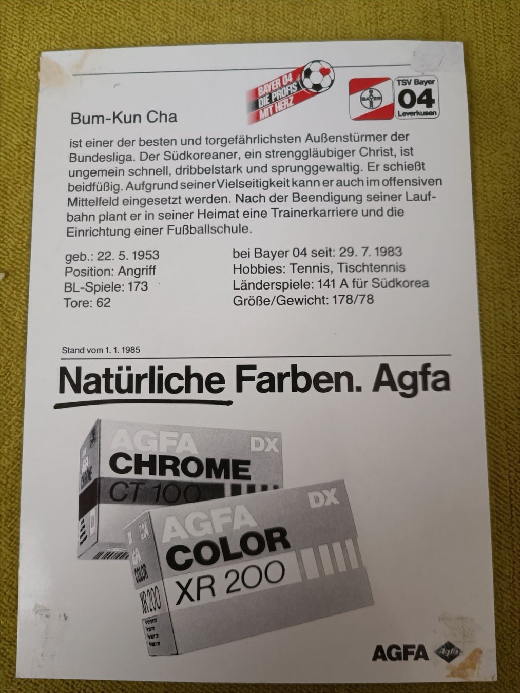 Autogramme: Bum-Kun Cha – Gebraucht aus Menziken von Autogramme 1
