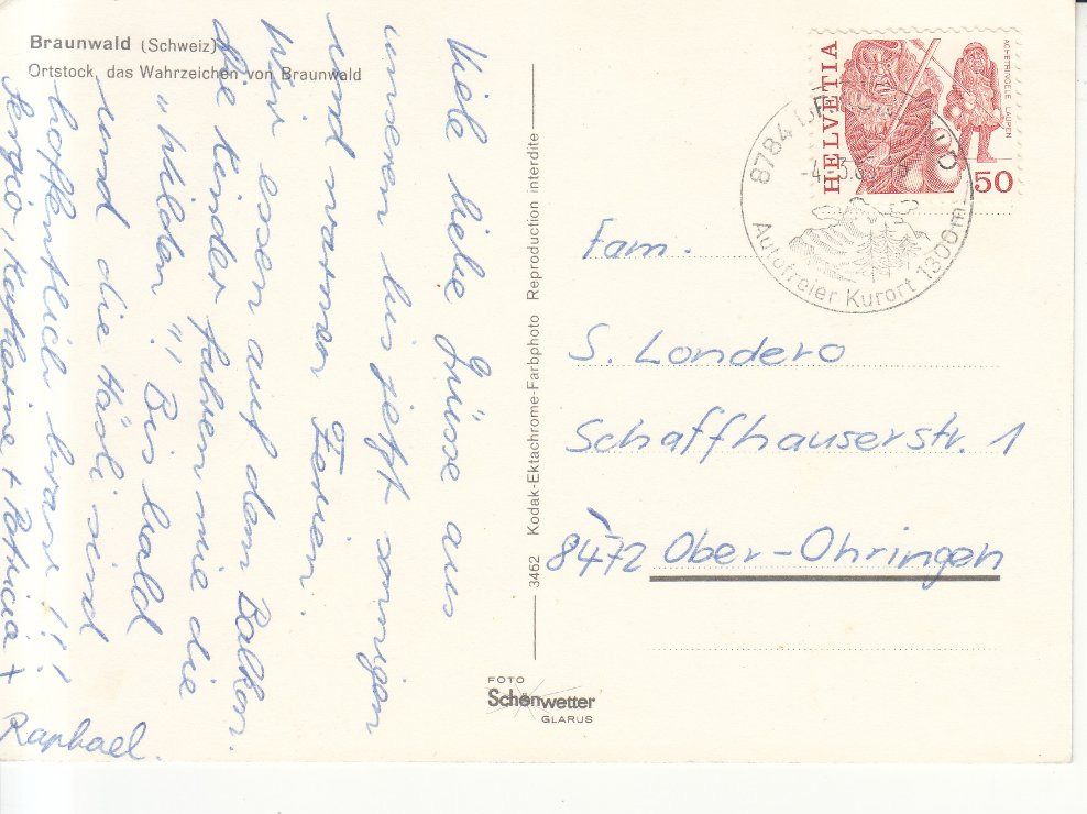 Cartoline postali: Braunwald 1983 – Usato da Bürglen TG venduto da StampGraf 1