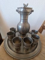 Zinn Set Kanne mit Tablett und sechs Bechern gebraucht