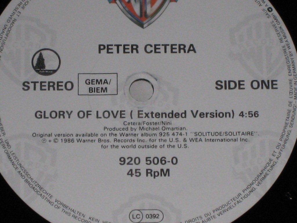 Dischi in vinile: MAXI - PETER CETERA - GLORY OF LOVE – Usato da Steckborn venduto da Quo7 1