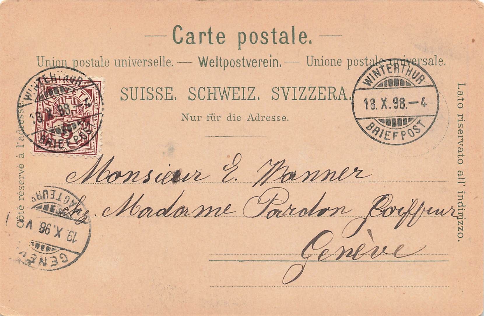 Cartoline postali: Litho Gruss aus Winterthur 1898 – Usato da Biasca venduto da Blenio71 1