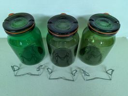3 Bülacher Einmach Gläser 1½ L mit Deckel, Bügel und Gummi