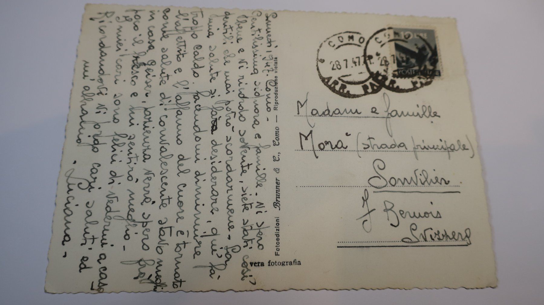 Ansichtskarten: Como dal viale degli Inglesi  1947 – Gebraucht aus Cormoret von Pascalll2001 3