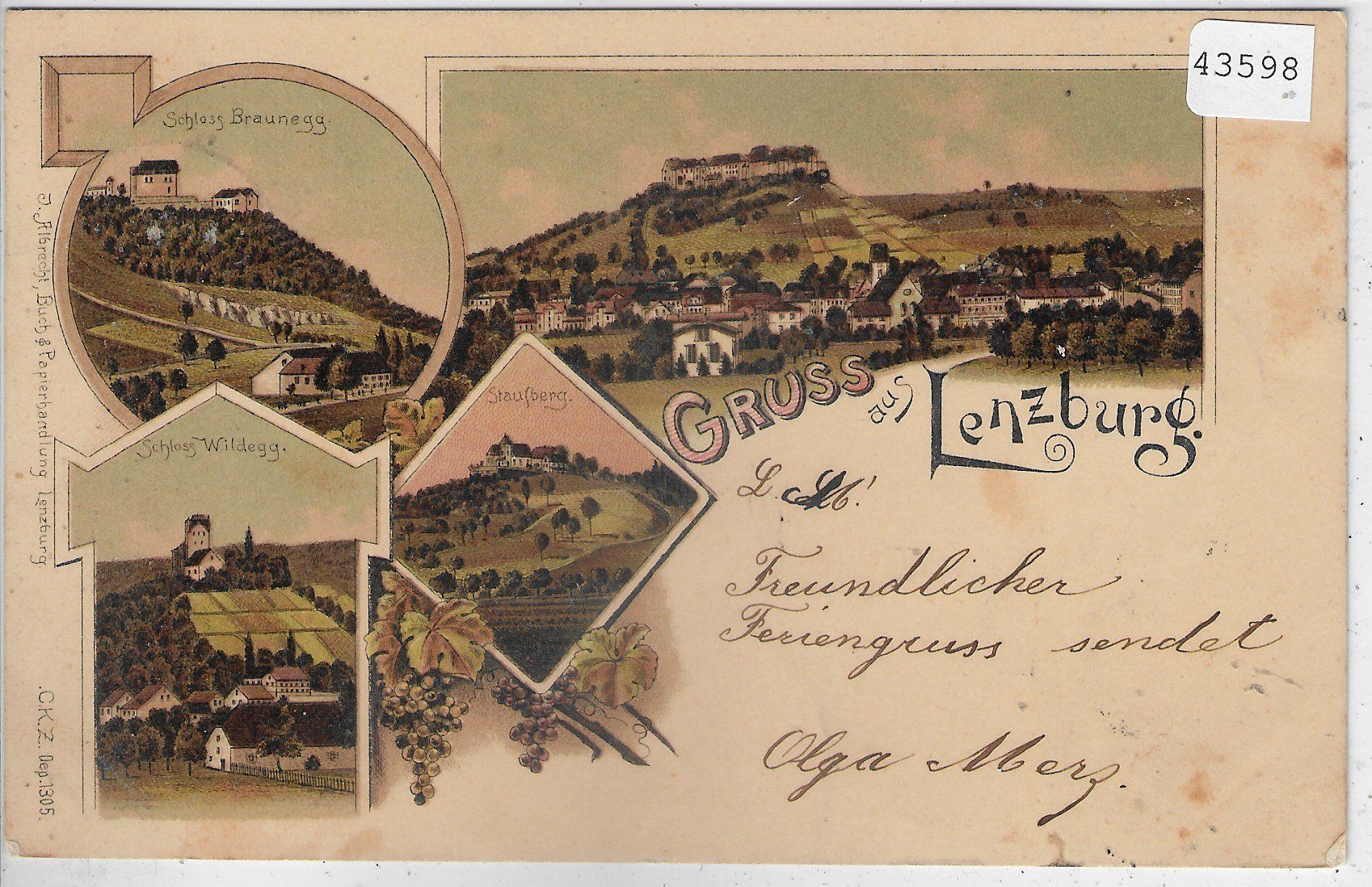 Ansichtskarten: Gruss aus Lenzburg - Litho 1898 – Gebraucht aus Ettingen von Kartenplanet