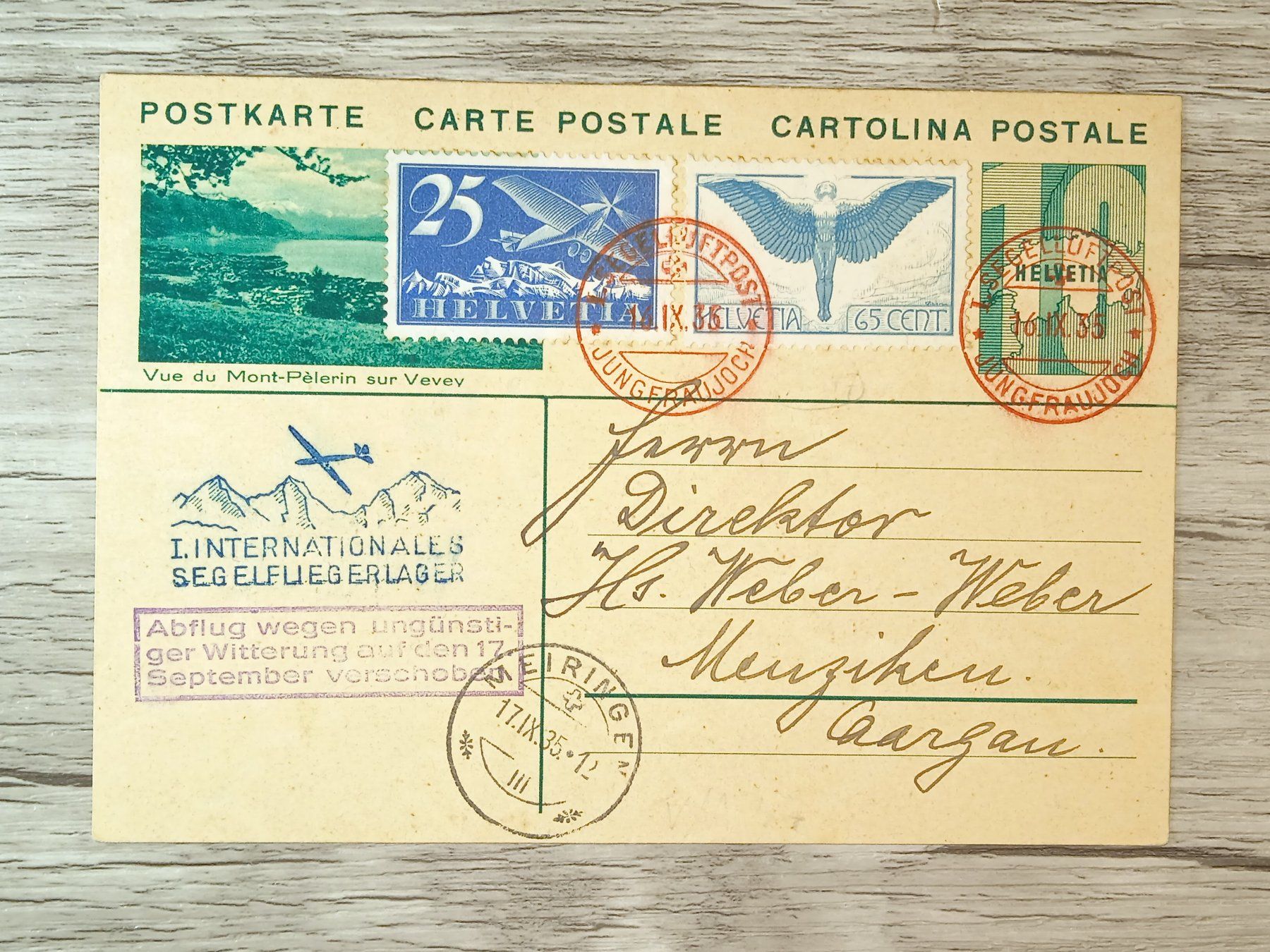 Tutti i francobolli: TR54 Carte postale + Timbre Suisse 1935 – Usato da Cousset venduto da Patrick_Collections