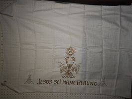 Altes Leinentuch, Jesus sei meine Rettung, Rarität!