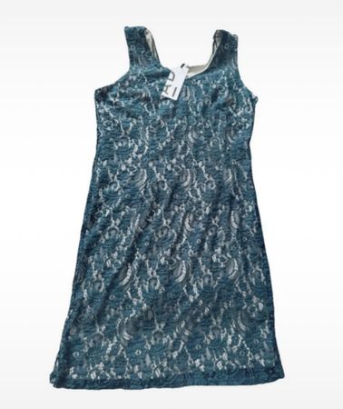 Antea x Adolfo Domínguez Green Teal Lace Dress Size L
