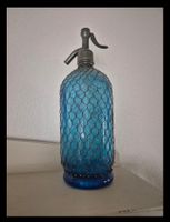 Antike Soda Flasche Siphon blau Glas mit Metallnetz umhüllt