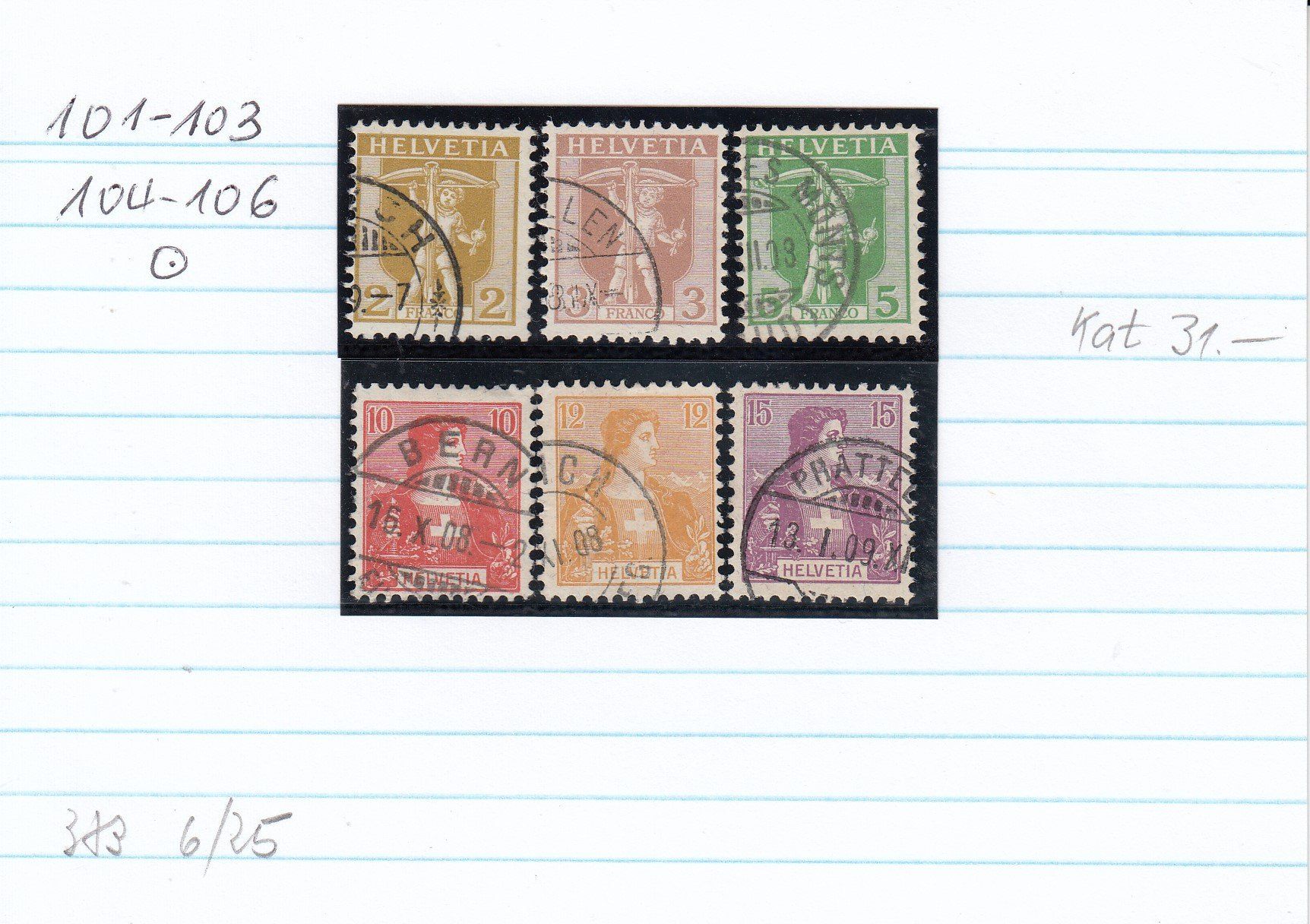 Tutti i francobolli: 101-106 gestempelt, Katalog SBK Fr. 31.00 – Usato da Spreitenbach venduto da Lienbi01 1