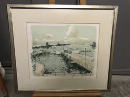 Originale Lithographie, Zürich Quai Zender 195/400, gerahmt