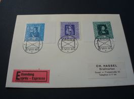 Liechtenstein Eil-Brief 1949, mit 2 Blockausschnitten, gelau