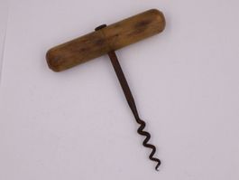 Antiker Wein Flaschenöffner Korkenzieher, Holz und Metall