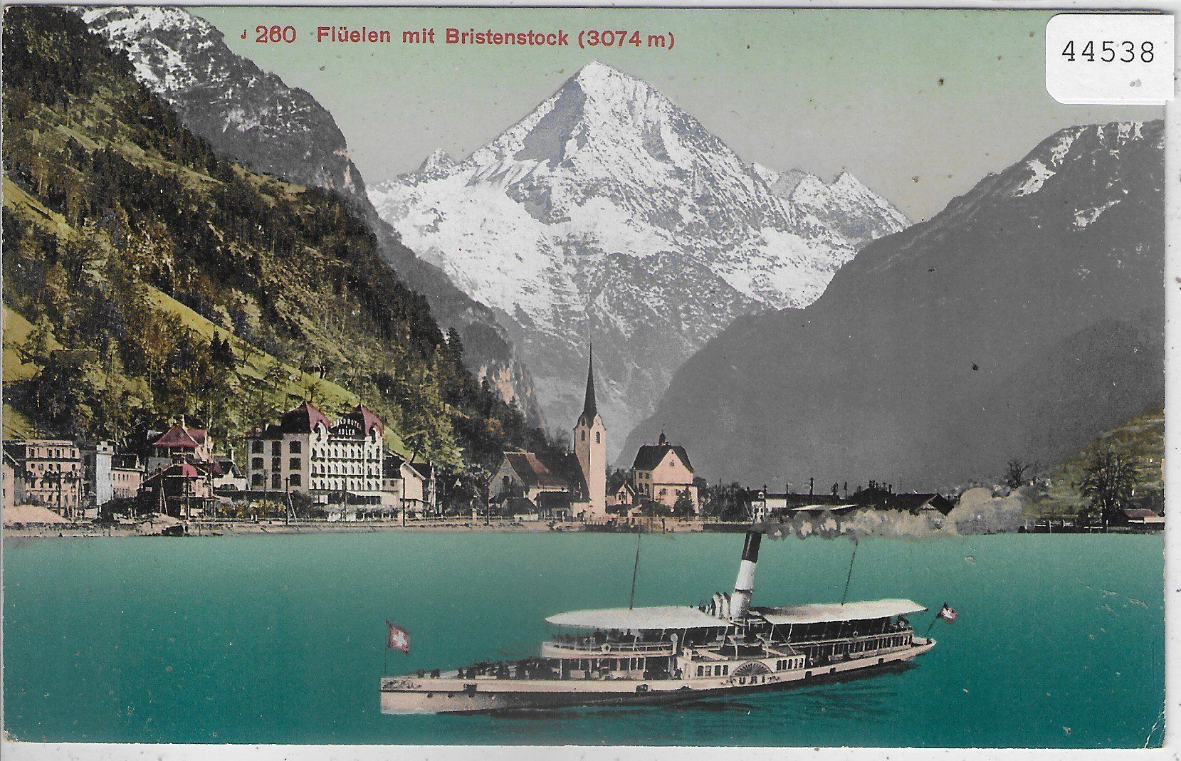Cartoline postali: Flüelen mit Bristenstock - Dampfer "Uri" – Usato da Ettingen venduto da Kartenplanet