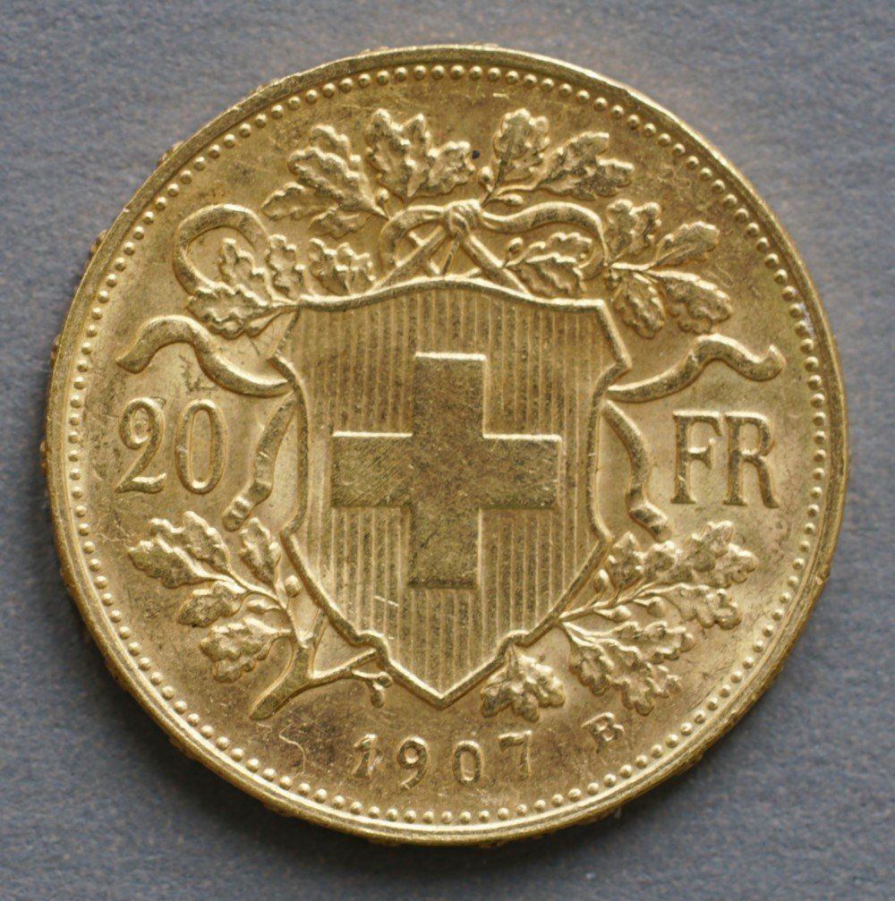 Alle Münzen: 20 FRANKEN GOLD-VRENELI 1907B – Gebraucht aus Erlinsbach SO von mustreduce