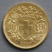 20 FRANKEN GOLD-VRENELI 1907B