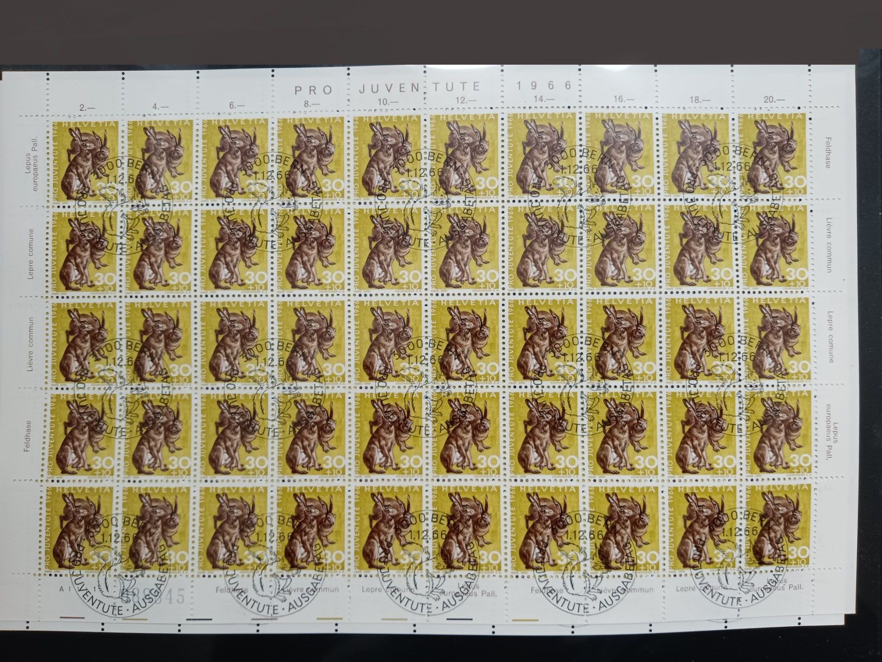 Alle Briefmarken: CH Pro Juventute 1966 Bogen von Nr. 218 ET – Gebraucht aus Sissach von eriluz