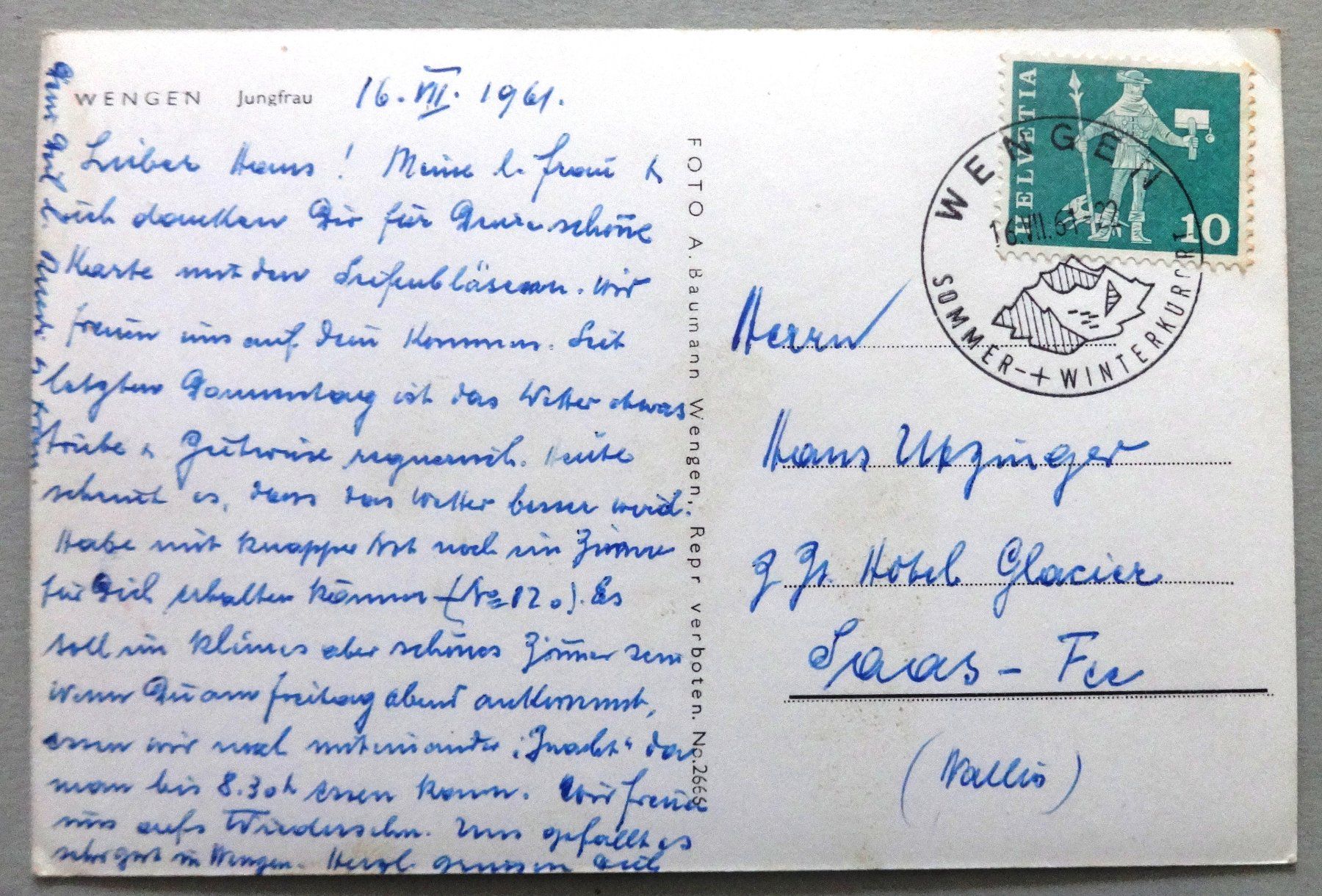 Cartoline postali: Wengen - Jungfrau – Usato da Fétigny venduto da Billy2miny 1
