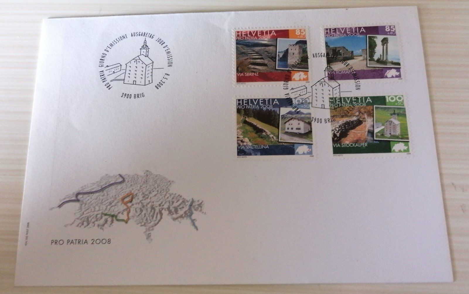 Alle Briefmarken: Briefmarken Pro Patria 2008 – Gebraucht aus Grächen von Hel7890