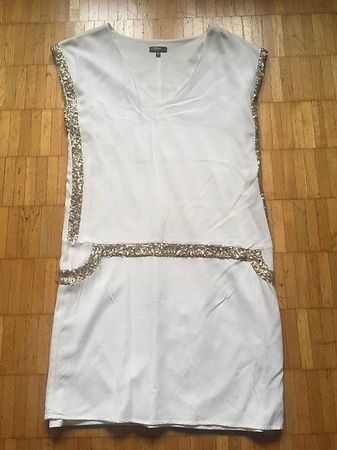 Damenkleid weiss mit gold Pailletten 38