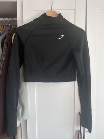 Gymshark Sport Crop Top, Schwarz grau Grösse S gym fitness 