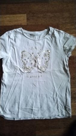 Mädchen T-Shirt Gr. 134/140 H&M Natur Beige Schmetterling
