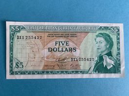 EAST CARRIBEAN - 5 Dollars N.D. (1965) - UNCIRCULATED / UNZ.