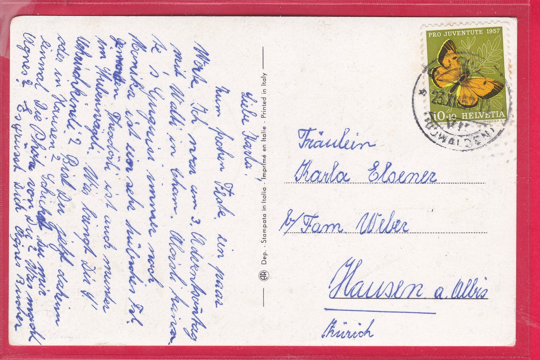 Cartoline postali: FROHE WEIHNACHTEN, 23.12.1957 – Usato da Oberrieden venduto da Gebirgsstelze 1