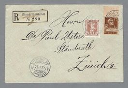 1915, SCHÖNE FRANKATUR Z/102+Z/127, 0 ZÜRICH, EINGESCHR.