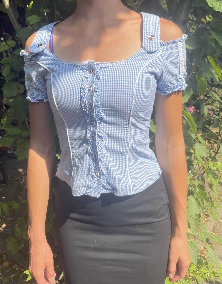 Camicette: Camicia-corsetto cotone a quadri azzurra con lacci👌tgS/M – Nuovo (secondo la descrizione) da Gordevio venduto da LanaZimm