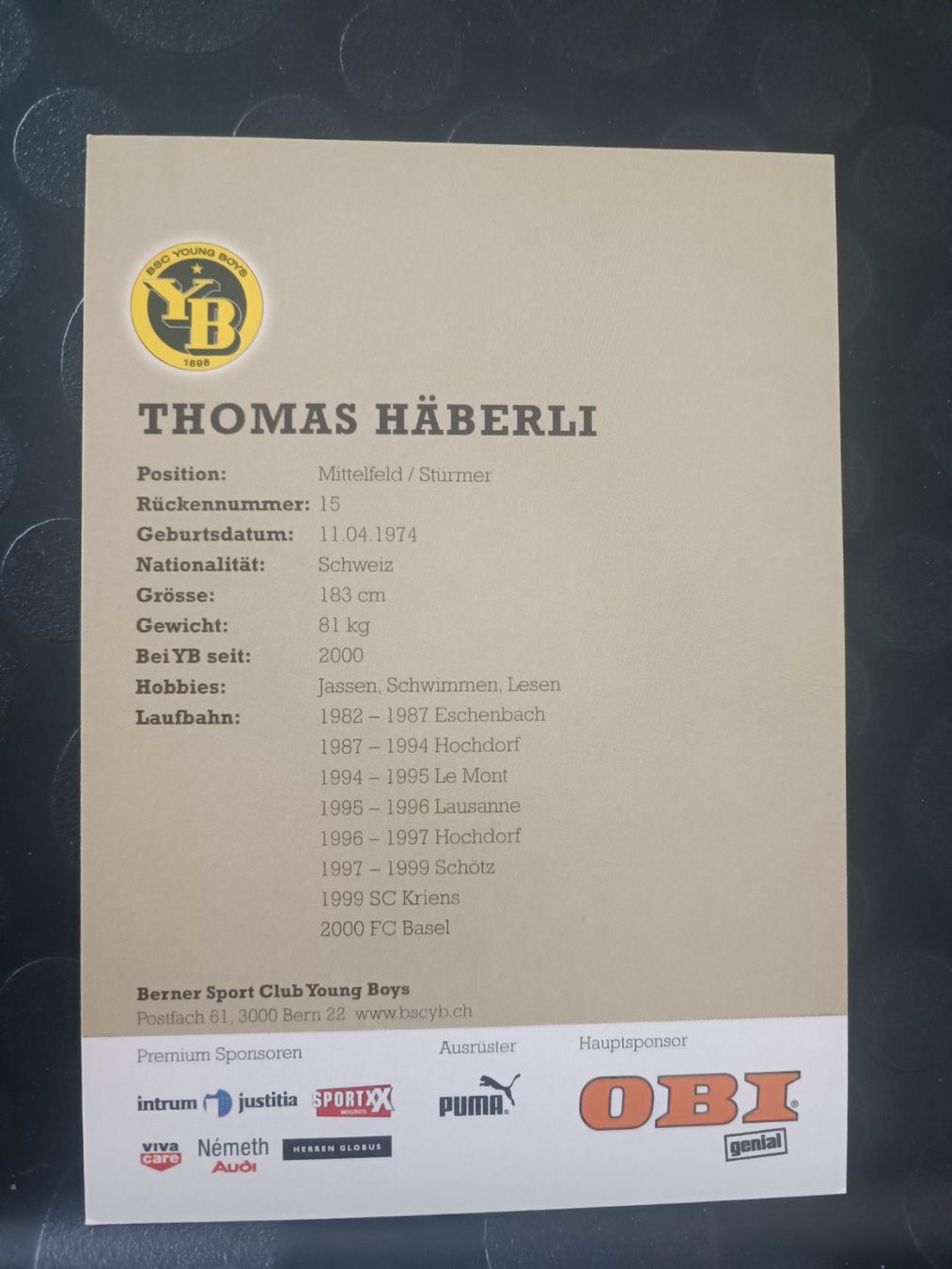 Autogramme: Thomas Häberli - YB Bern - handsignierte Karte – Gebraucht aus Menziken von Artographs 1