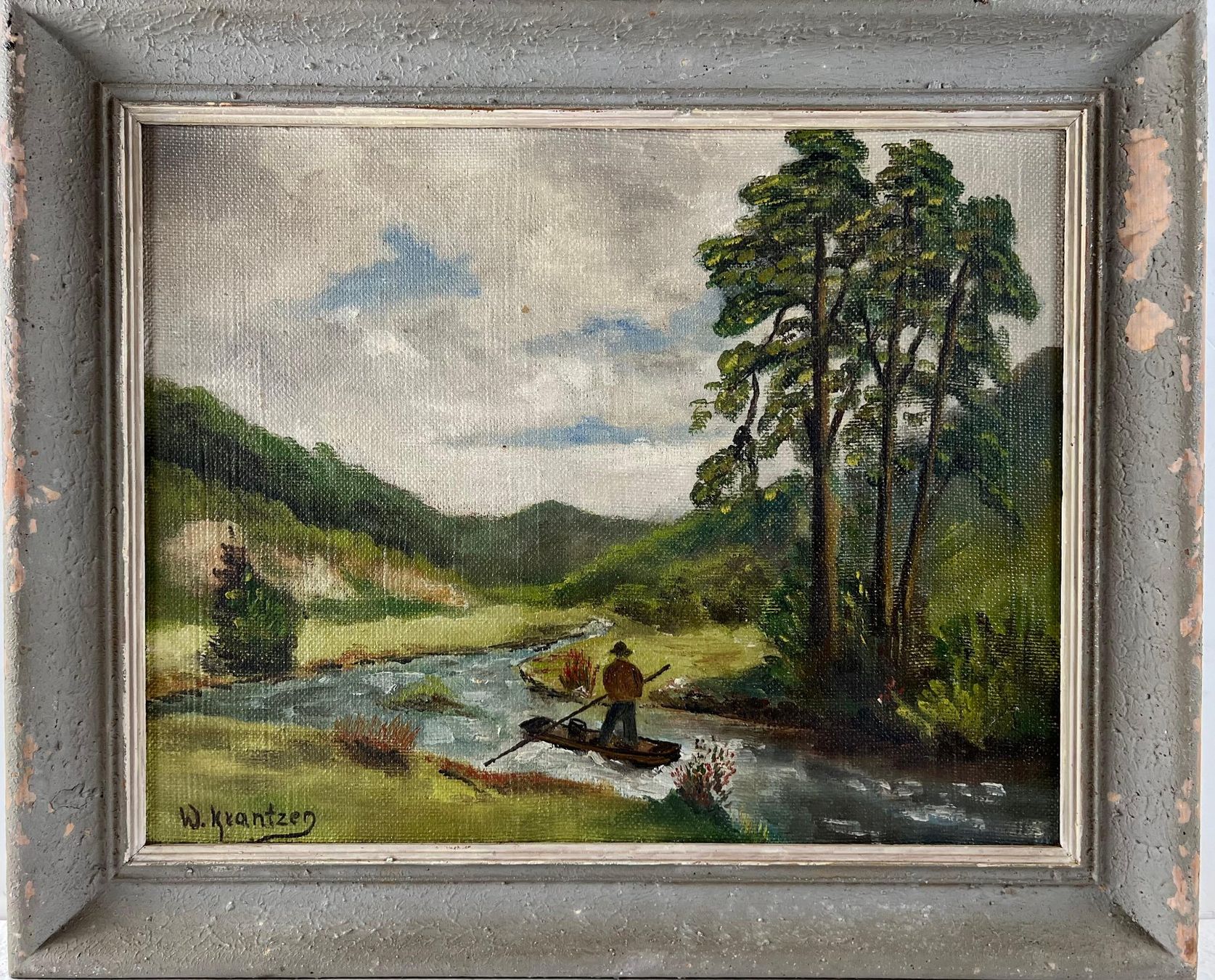 Gemälde: Ölgemälde Landschaft Fluss Angler signiert – Gebraucht aus Schaffhausen von