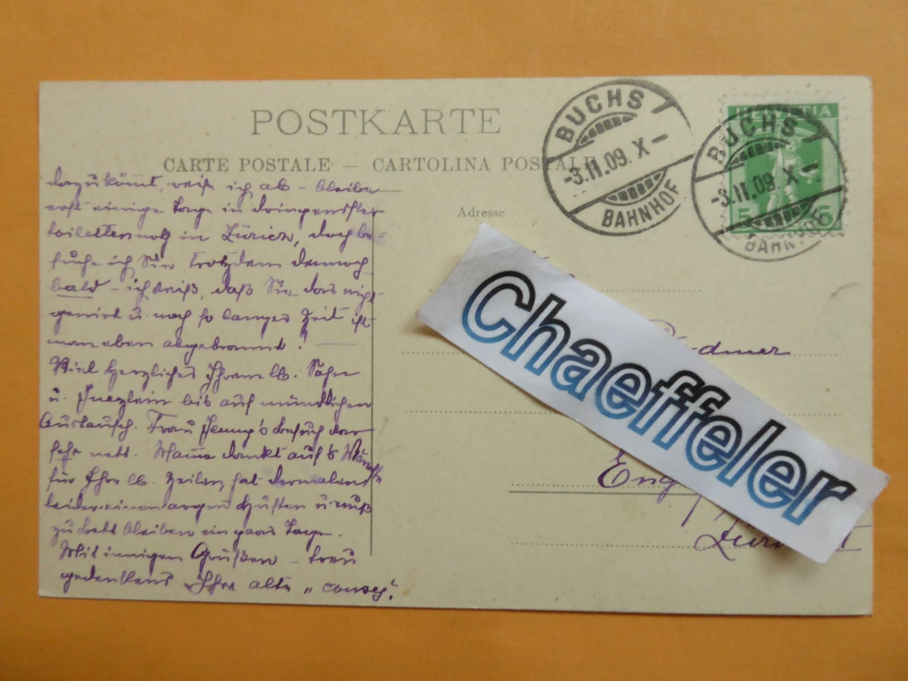 Cartoline postali: 1909  Schloss Werdenberg – Usato da Zürich venduto da Chaeffeler 1