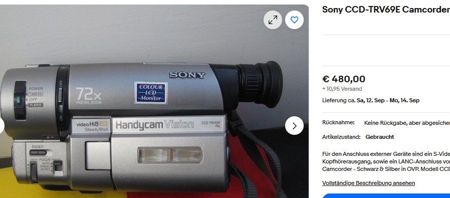 Sony Videocamere: Sony CCD-TRV69E Hi8  Camcorder / caméscope – Usato da Collonges venduto da arashee 6