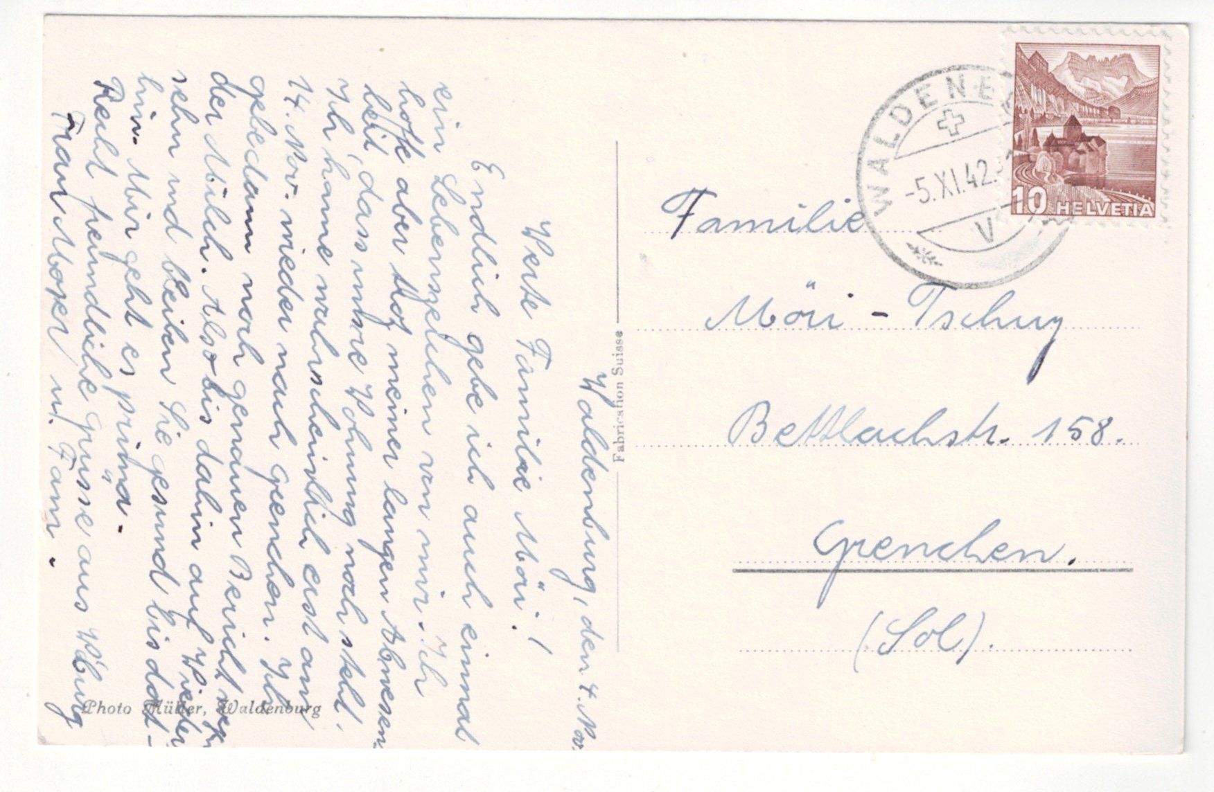 Cartoline postali: Waldenburg - Rosenheim (1942) – Usato da Neuchâtel venduto da gefdeneuch 1