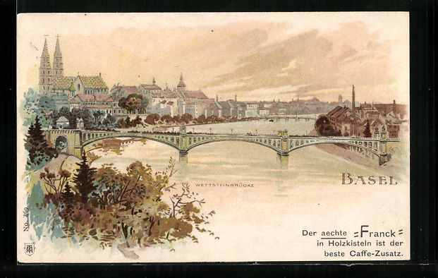 Ansichtskarten: Lithographie Basel, Wettsteinbrücke – Gebraucht aus Berlin von bartko-reher
