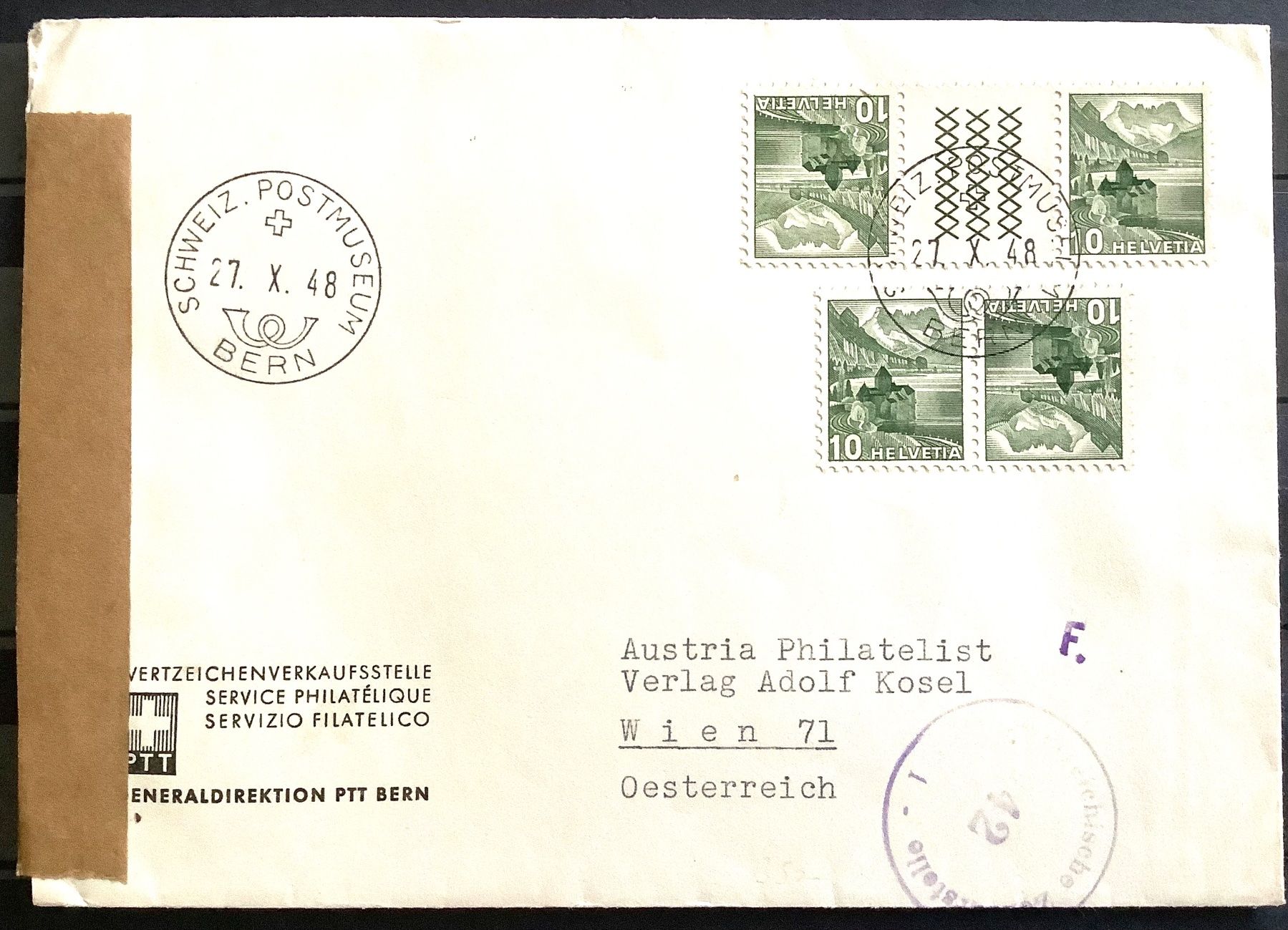 Alle Briefmarken: 1948 - Zensurbrief Bern - Wien – Gebraucht aus Liestal von Skunk02