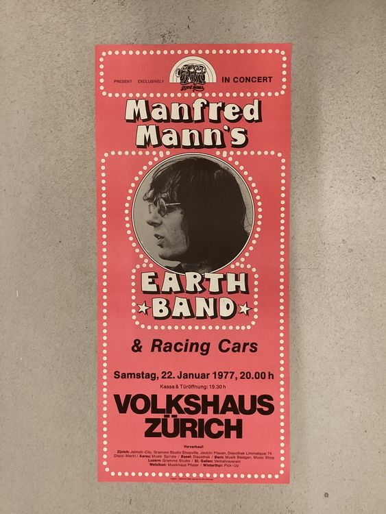 Konzertplakat Manfred Mann’s Earth Band & Racing Cars 1977 (Gebraucht ...