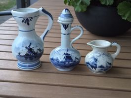 3er Set seltene Delft Blauw Miniatur-Krüge / Karaffe 