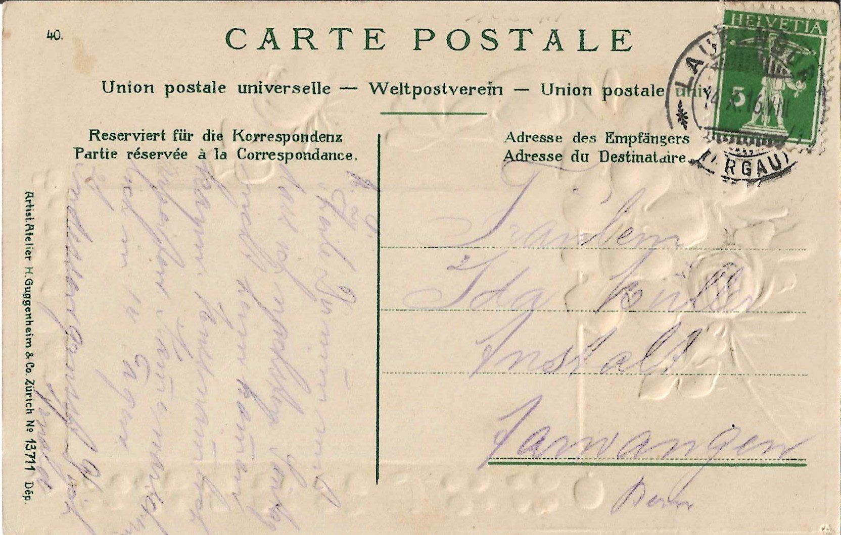 Cartoline postali: Karte Zurzach 1916 – Usato da Zürich venduto da Philacat11 1