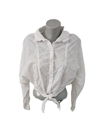 Guess Bluse mit Logo Muster / Lochmuster zum Knoten Gr. S