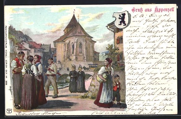 Cartoline postali: Appenzell, Einwohner im Gespräch bei de – Usato da Berlin venduto da bartko-reher
