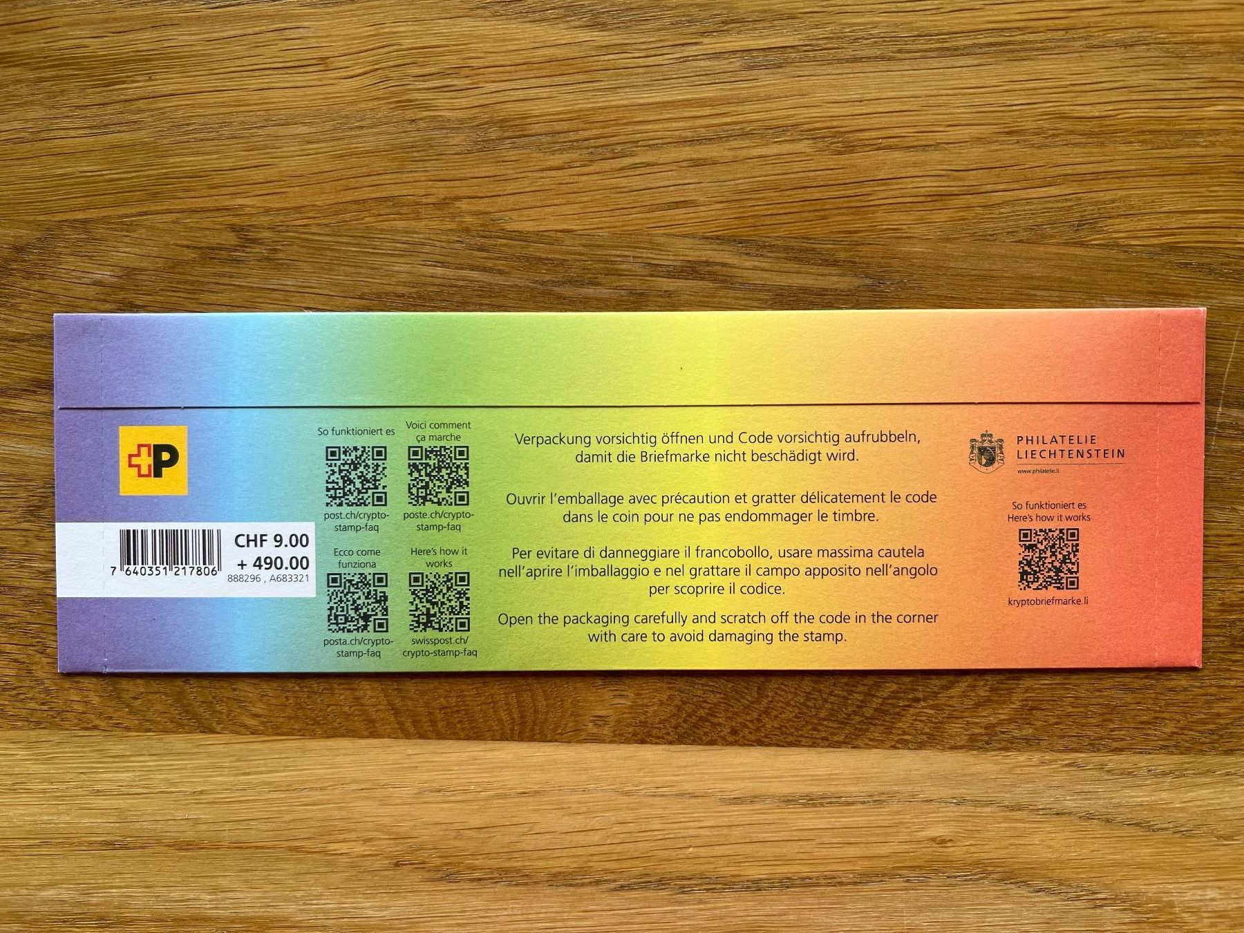 Tutti i francobolli: Swiss Crypto Stamp CHLI 3.0 Regenbogen, AUSVERKAUFT – Nuovo e nell'imballaggio originale da Basel venduto da condor4444 3