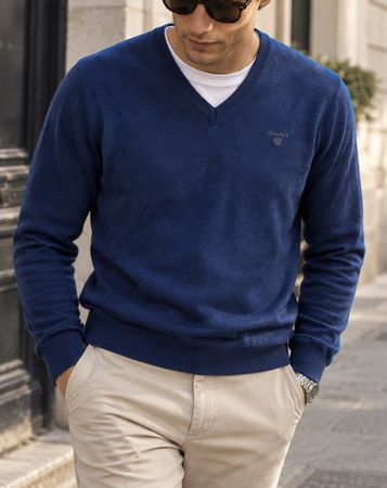 GANT Herrenpullover aus extrafeiner Merinowolle Blau