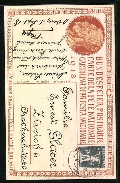 Cartoline postali: Schweizer Bundesfeier 1918, Kinder kämp – Usato da Berlin venduto da bartko-reher 1