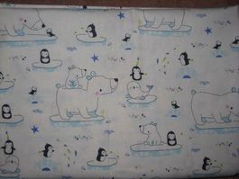 Baumwollstoff weiss mit Eisbären & Pinguinen